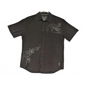 Point Zero Button Up Shirt Black Floral Scroll Graphic Casual Mens XL